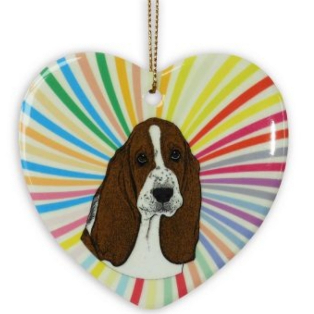 BASSET HOUND dog ceramic heart ornament gift